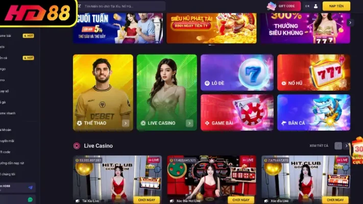 Giao diện sảnh game HD88 thân thiện