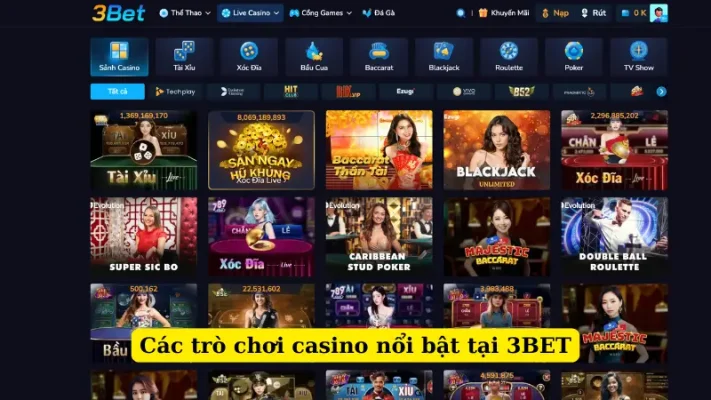 Các trò chơi casino nổi bật tại 3BET